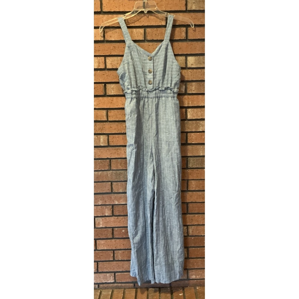 Romeo‎ + Juliet Womens Blue Sleeveless Striped Linen Jumpsuit Wide Leg Size M